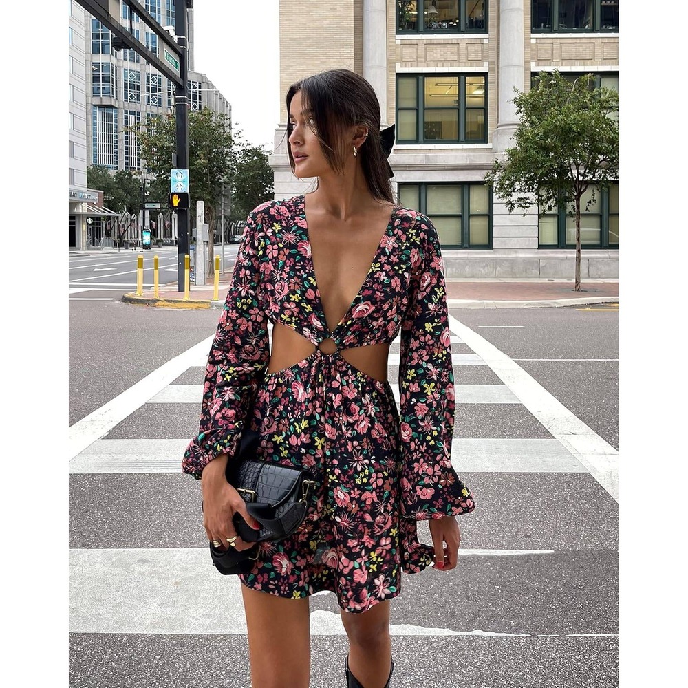The Drop x Lauravanessa NWT Floral Cutout Mini Dress Black Multi Size M